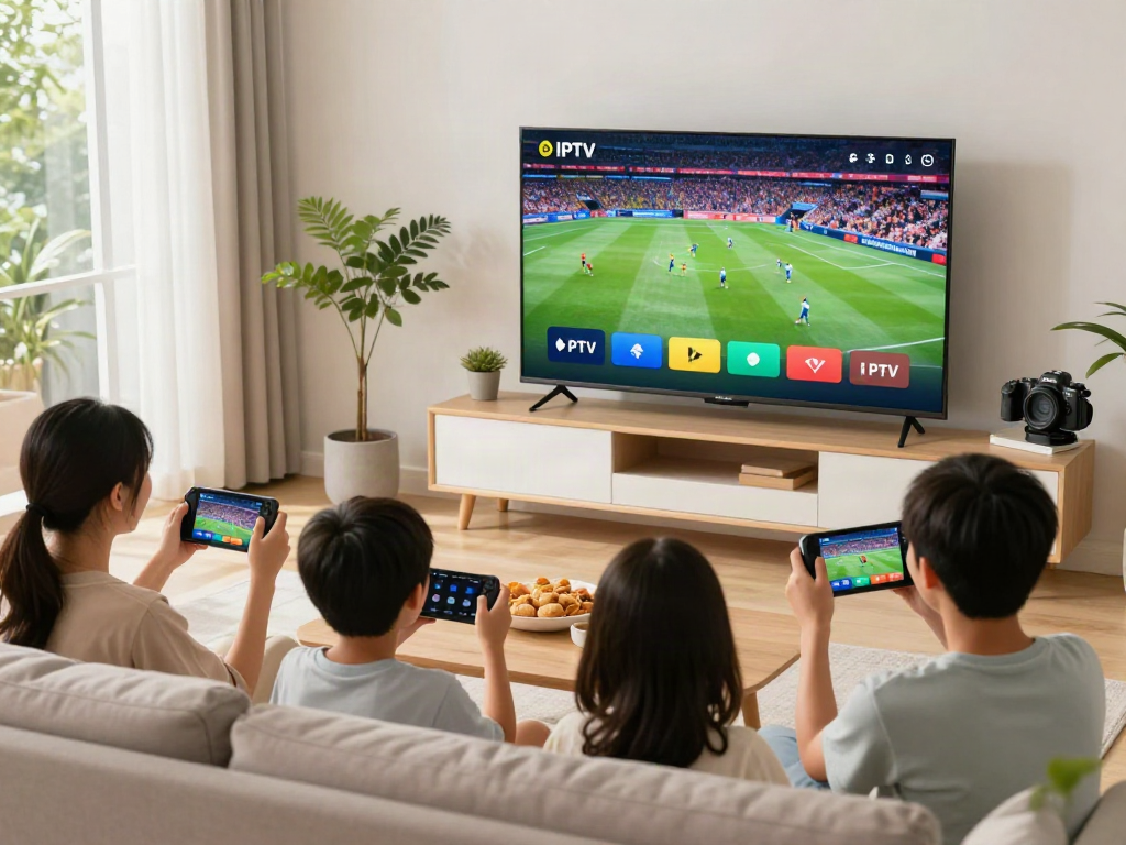 Engaging family viewing experience with an abbonamento IPTV subscription in a cozy living room.