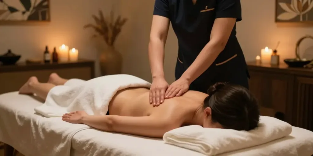Providing an erotic massage experience in a serene spa setting showcasing comfort and relaxation.